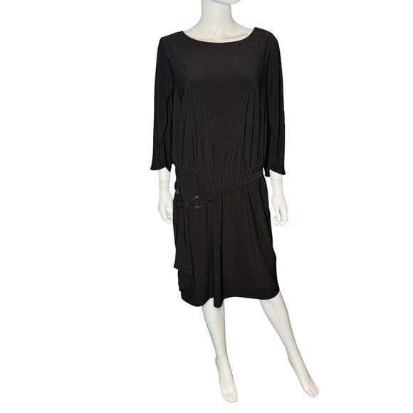 MSK Plus Size Belted Tulip-Sleeve Dress Black Women’s Sz 2X - Picture 2 of 7